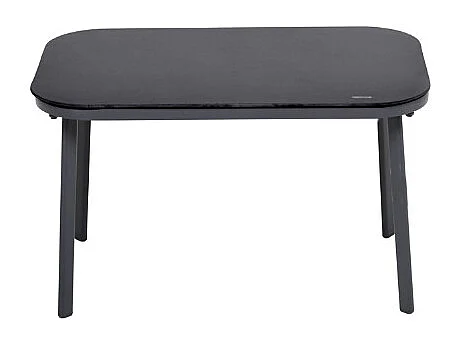 Kallia - Salon de jardin 4 personnes à rayures en acier et textilène - Gris foncé