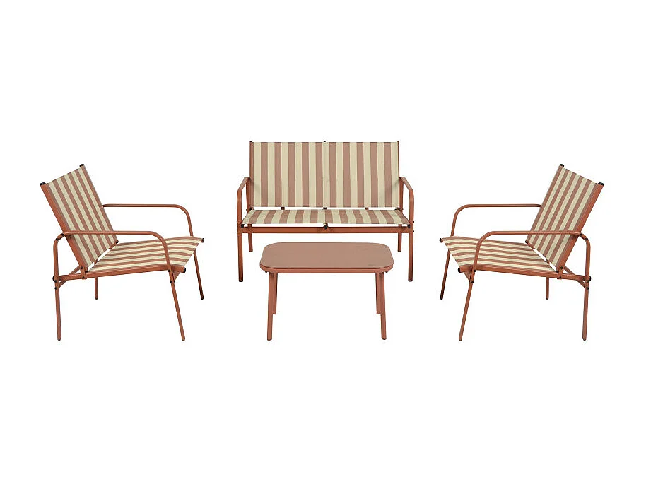 Kallia - Salon de jardin 4 personnes à rayures en acier et textilène - Terracotta