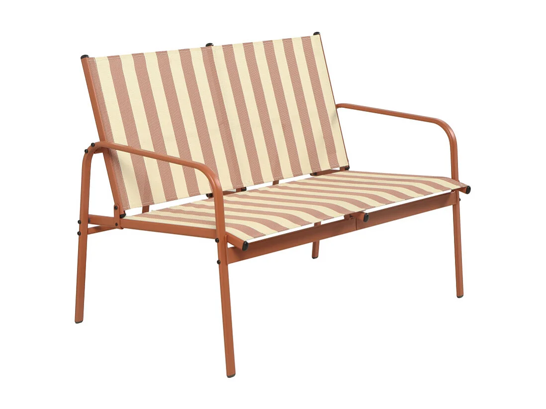 Kallia - Salon de jardin 4 personnes à rayures en acier et textilène - Terracotta