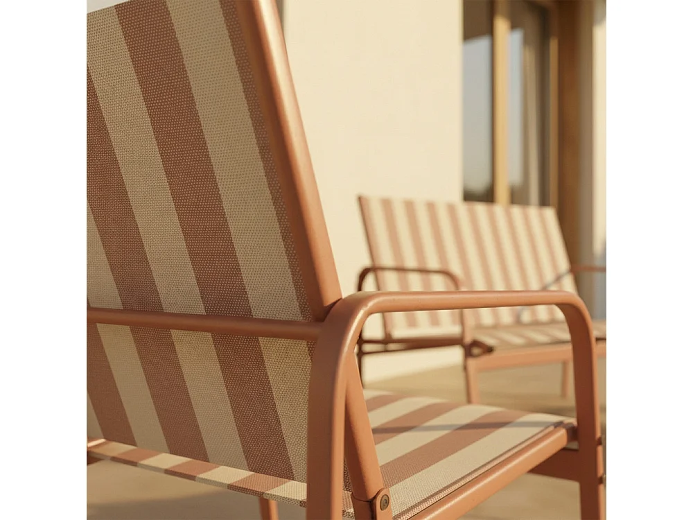 Kallia - Salon de jardin 4 personnes à rayures en acier et textilène - Terracotta