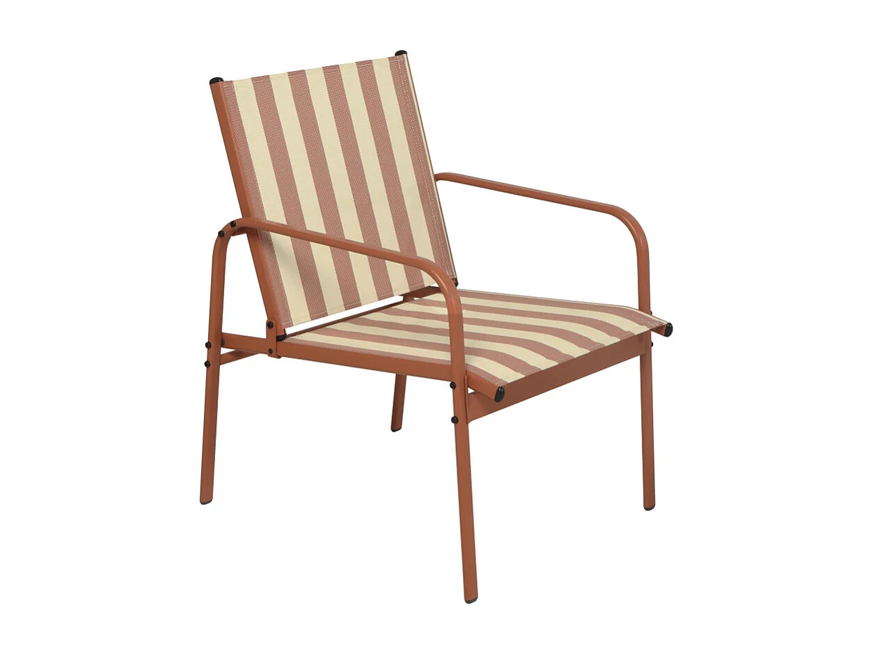 Kallia - Salon de jardin 4 personnes à rayures en acier et textilène - Terracotta