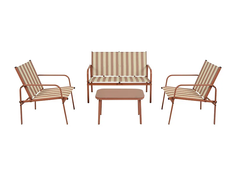 Kallia - Salon de jardin 4 personnes à rayures en acier et textilène - Terracotta