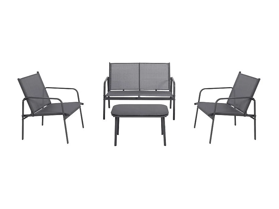 Kallia - Salon de jardin 4 personnes en acier et textilène - Gris foncé