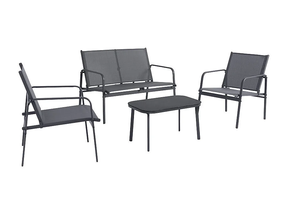 Kallia - Salon de jardin 4 personnes en acier et textilène - Gris foncé