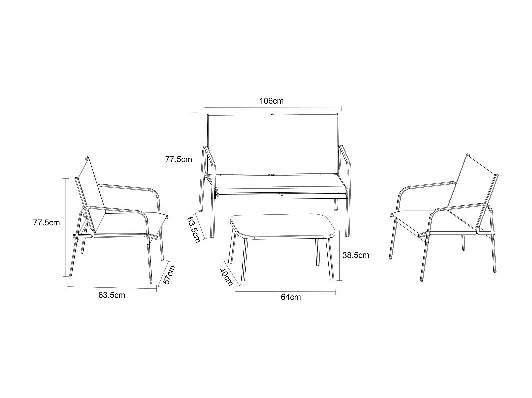 Kallia - Salon de jardin 4 personnes en acier et textilène - Gris foncé