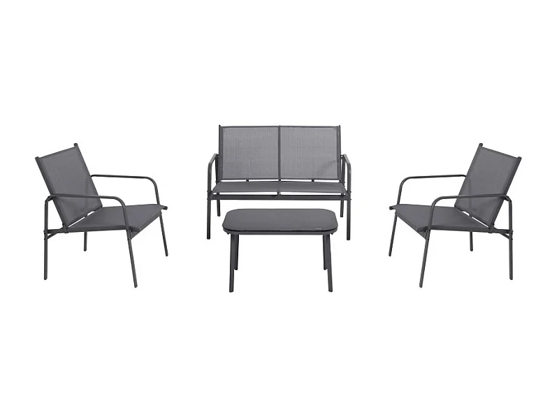 Kallia - Salon de jardin 4 places en acier traité et textilène - Gris foncé