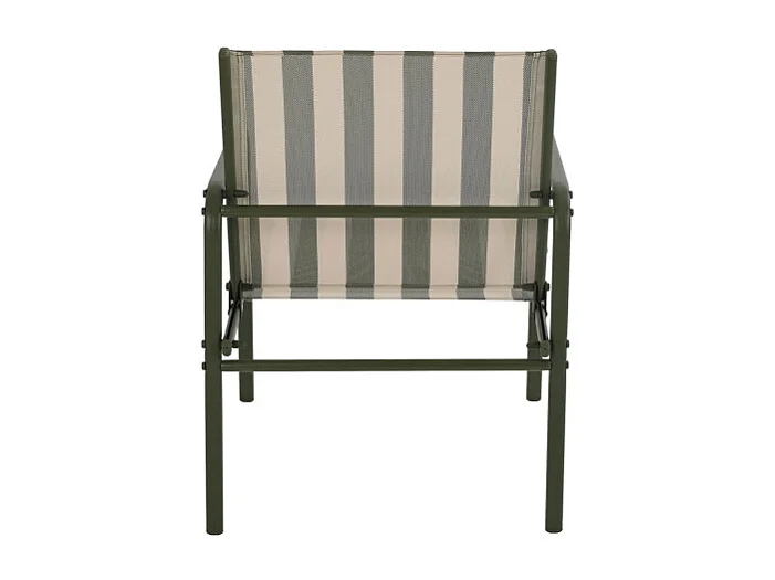 Kallia - Salon de jardin 4 personnes à rayures en acier et textilène - Vert olive