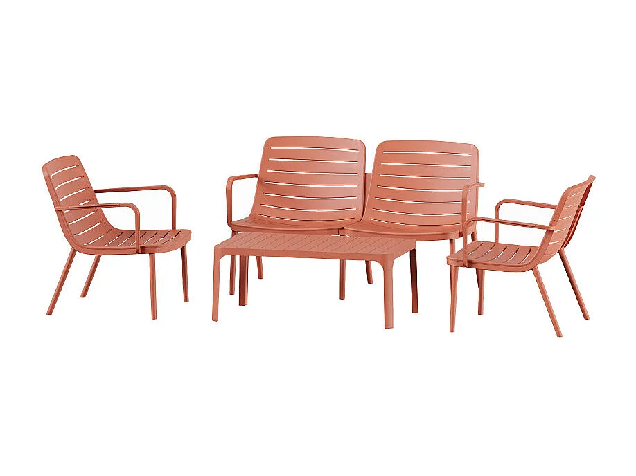 Moro - Salon de jardin 4 personnes en résine - Terracotta