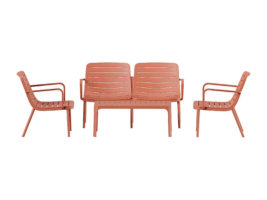 Moro - Salon de jardin 4 places en résine - Terracotta