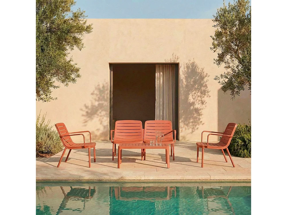 Moro - Salon de jardin 4 places en résine - Terracotta