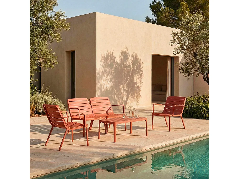 Moro - Salon de jardin 4 places en résine - Terracotta