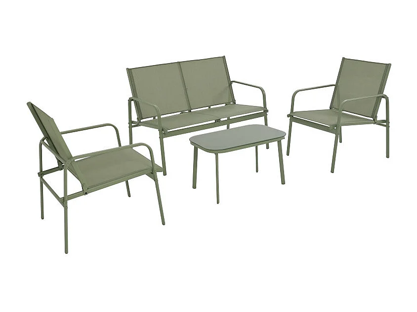 Kallia - Salon de jardin 4 personnes en acier et textilène - Vert sauge