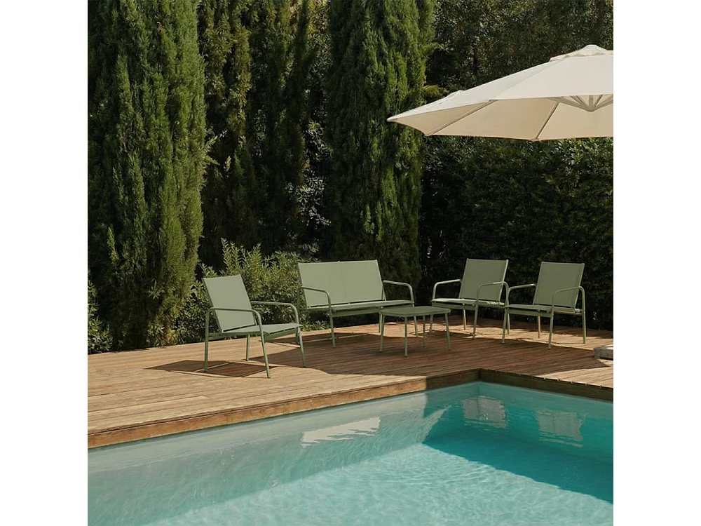 Kallia - Salon de jardin 4 places en acier traité et textilène - Vert sauge