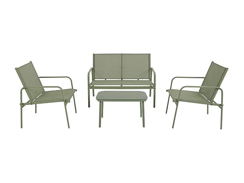 Kallia - Salon de jardin 4 places en acier traité et textilène - Vert sauge