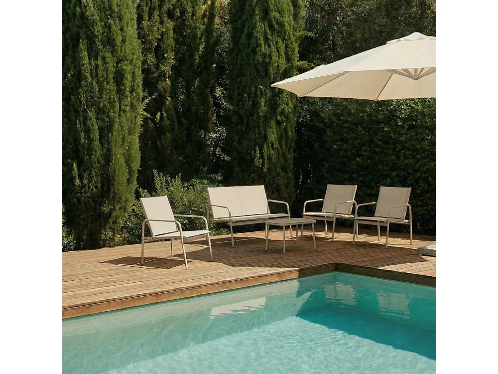 Kallia - Salon de jardin 4 personnes en acier et textilène - Beige