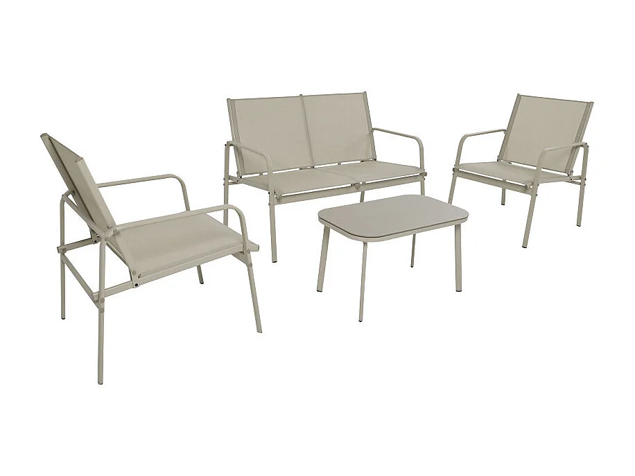 Kallia - Salon de jardin 4 personnes en acier et textilène - Beige