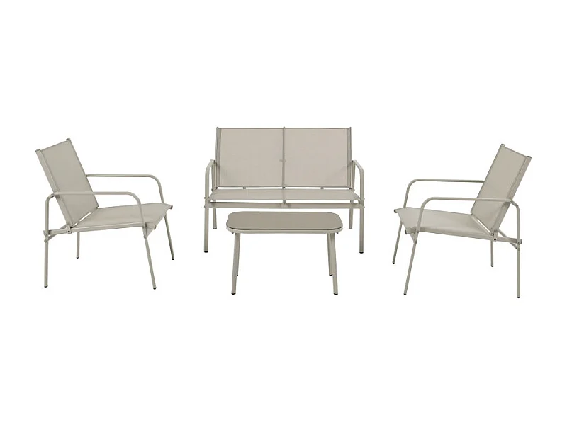 Kallia - Salon de jardin 4 places en acier traité et textilène - Beige
