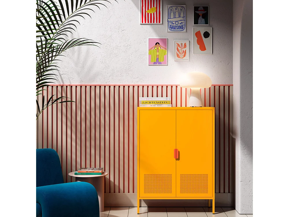 Adel - Buffet haut 2 portes en métal H110cm - Orange