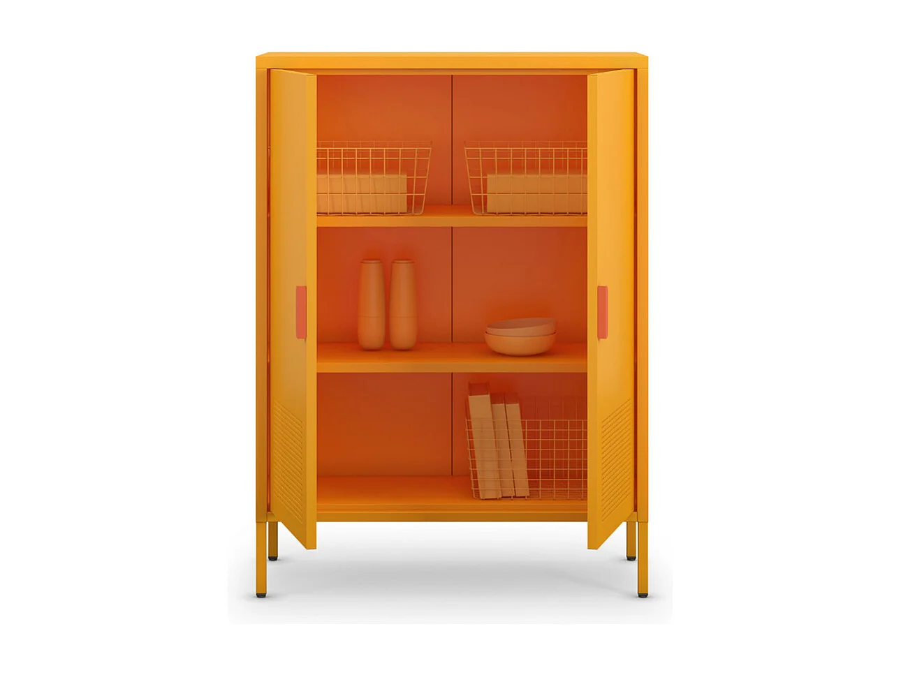 Adel - Buffet haut 2 portes en métal H110cm - Orange