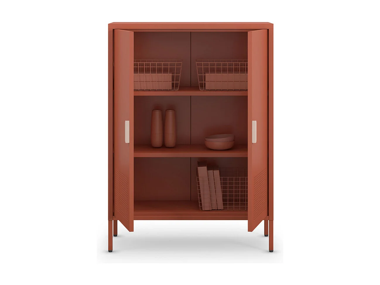 Adel - Buffet haut 2 portes en métal H110cm - Terracotta