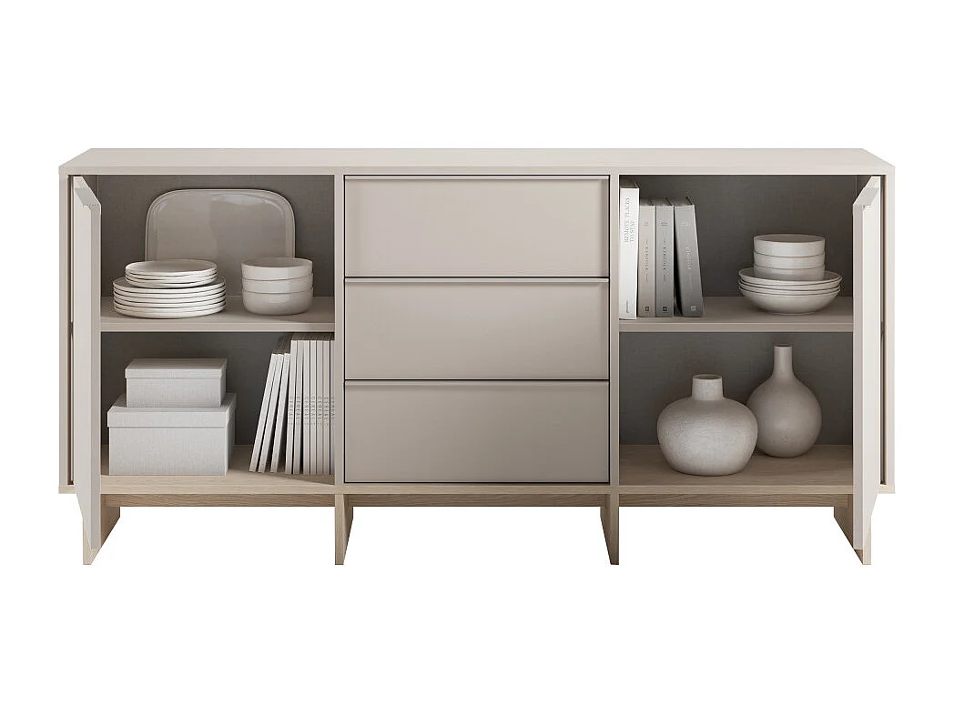 Harriet - Buffet 2 portes 3 tiroirs en bois et métal L176cm - Beige