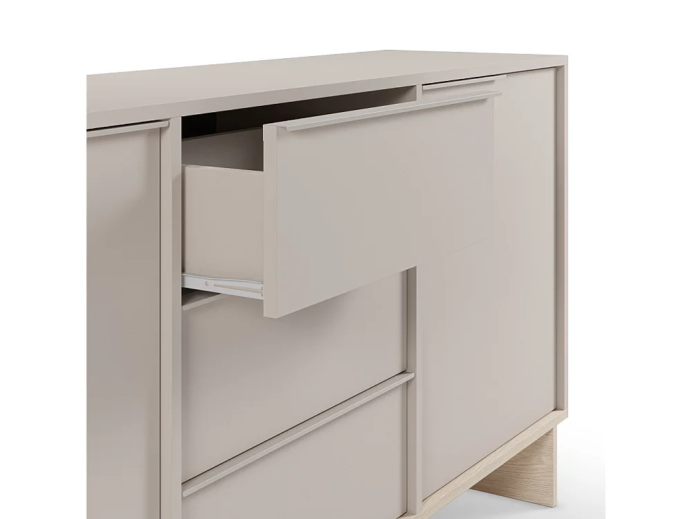 Harriet - Buffet 2 portes 3 tiroirs en bois et métal L176cm - Beige