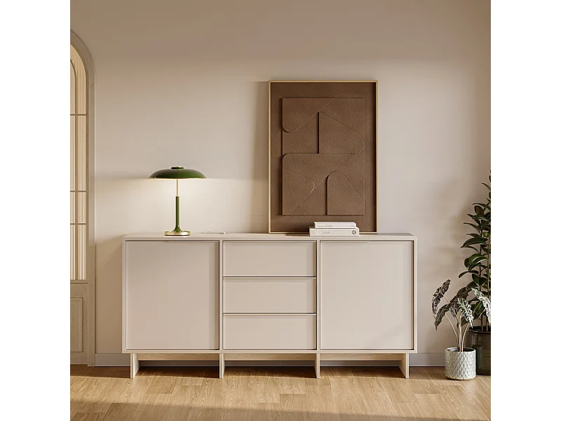 Harriet - Buffet 2 portes 3 tiroirs en bois et métal L176cm - Beige