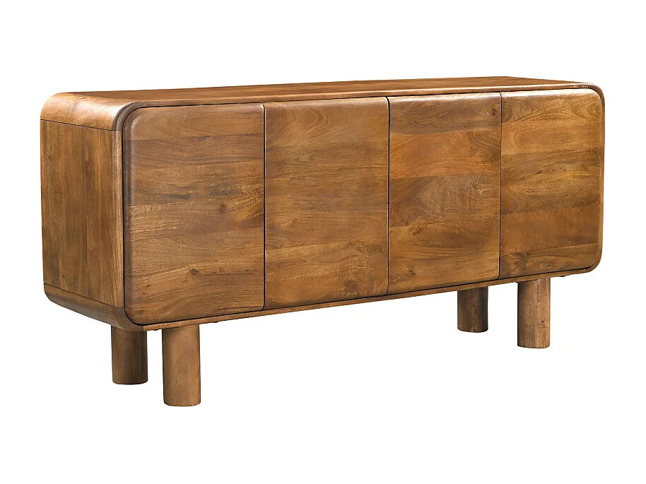 Sira - Buffet 4 portes en bois massif L160cm - Bois foncé