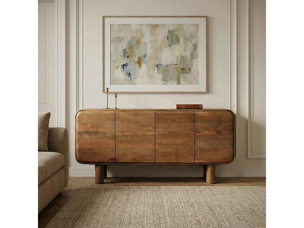 Sira - Buffet 4 portes en bois massif L160cm - Bois foncé