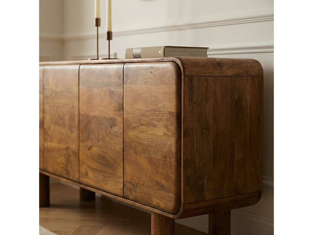 Sira - Buffet 4 portes en bois massif L160cm - Bois foncé