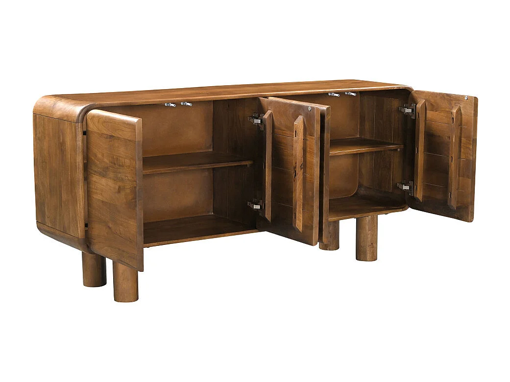 Sira - Buffet 4 portes en bois massif L160cm - Bois foncé