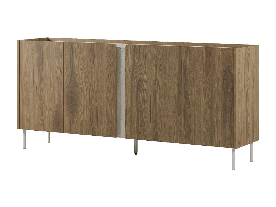Boxy - Buffet 4 portes en bois et effet travertin L180cm - Bois foncé