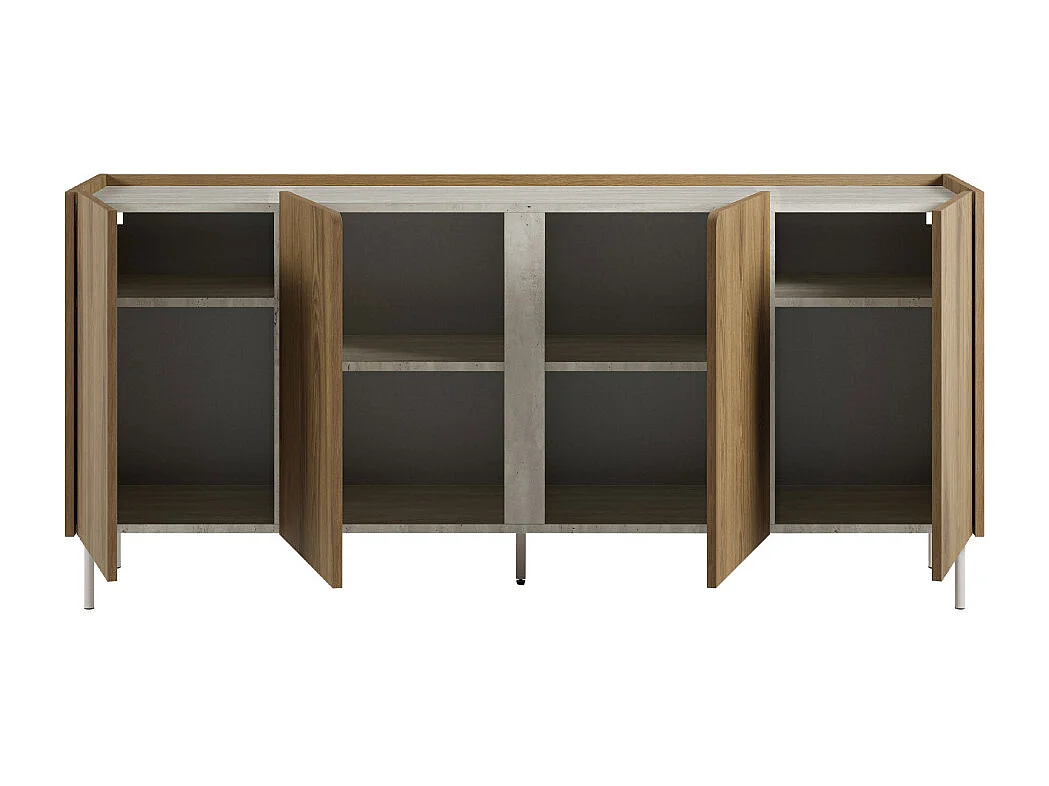 Boxy - Buffet 4 portes en bois et effet travertin L180cm - Bois foncé