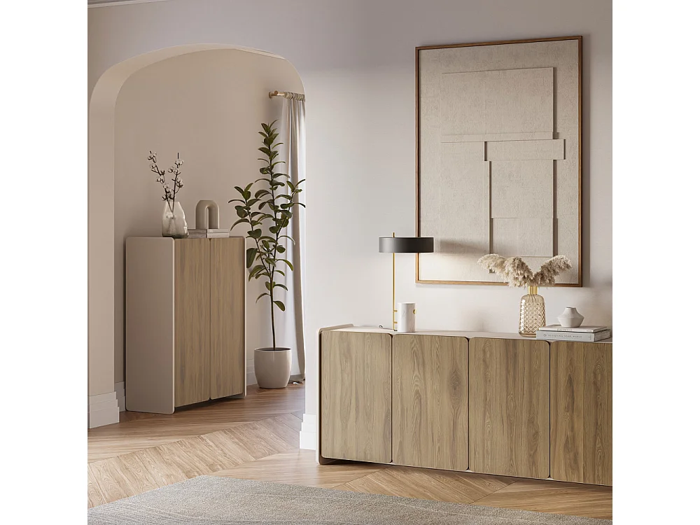 Enara - Buffet haut 2 portes en bois H125cm - Bois foncé