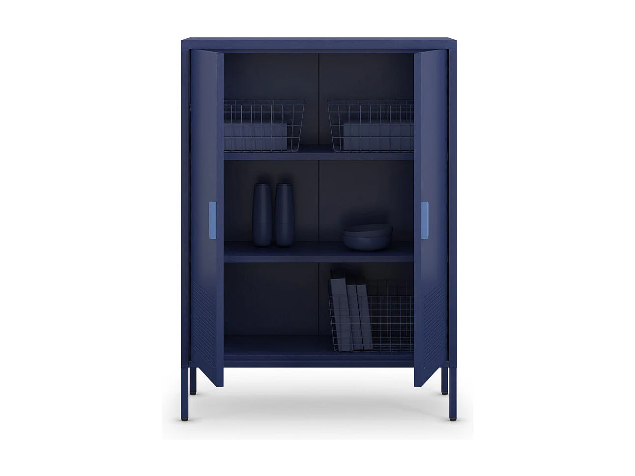 Adel - Buffet haut 2 portes en métal H110cm - Bleu