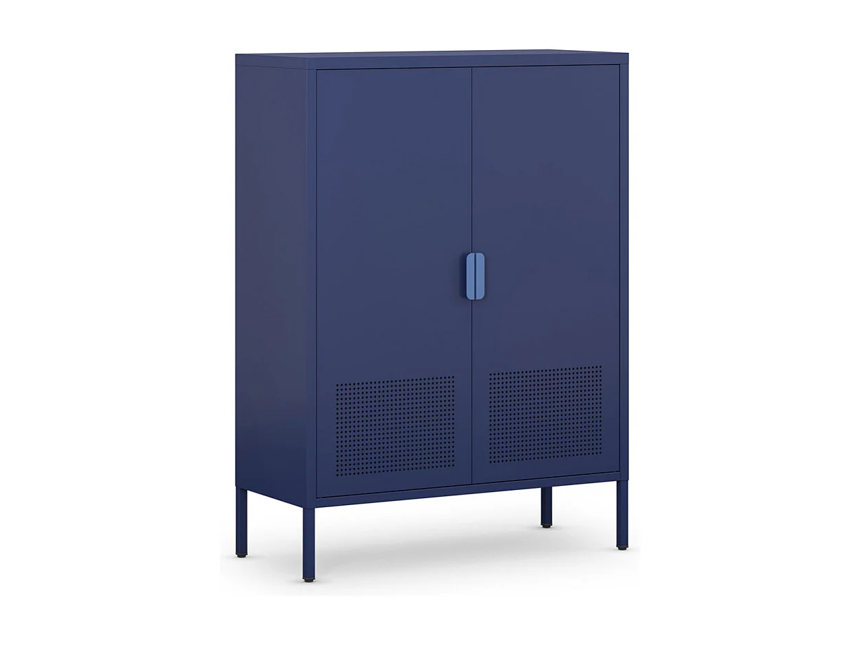 Adel - Buffet haut 2 portes en métal H110cm - Bleu