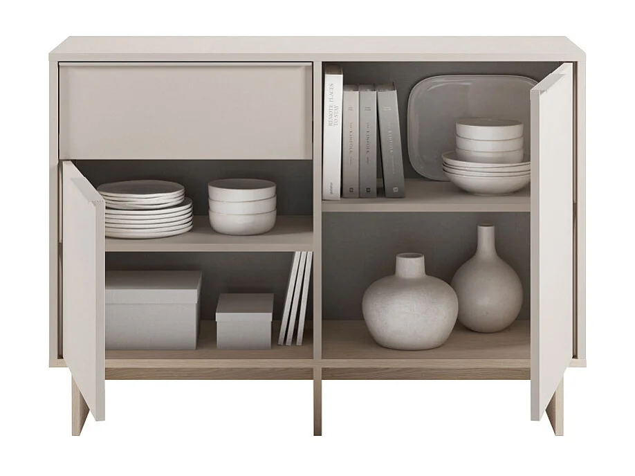 Harriet - Buffet 2 portes 1 tiroir en bois et métal L120cm - Beige