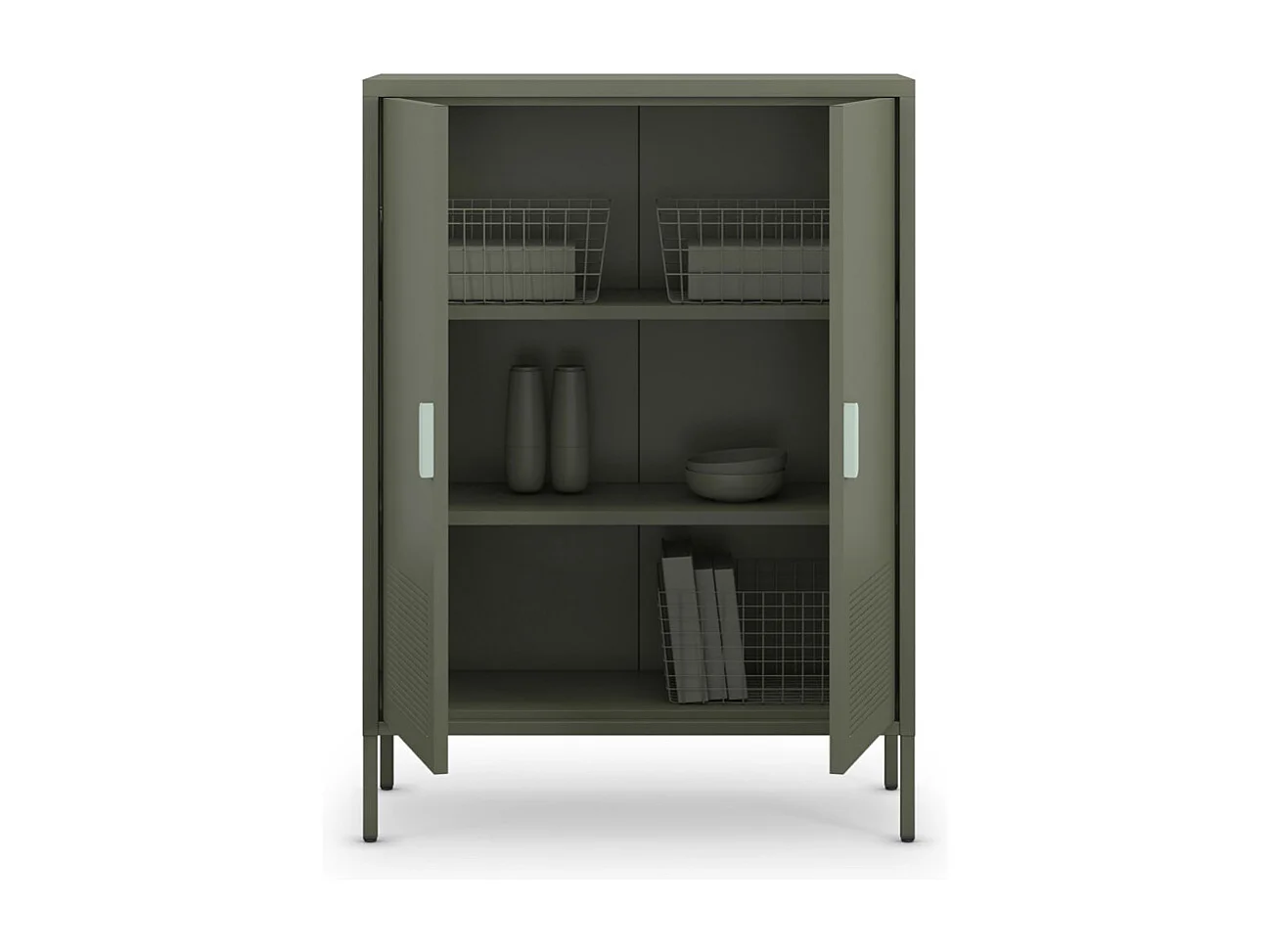 Adel - Buffet haut 2 portes en métal H110cm - Vert