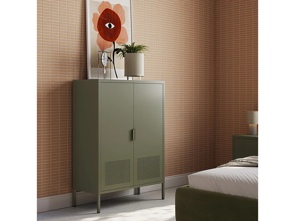 Adel - Buffet haut 2 portes en métal H110cm - Vert