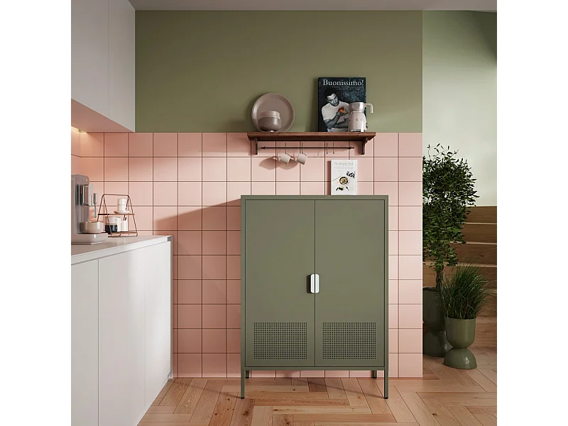 Adel - Buffet haut 2 portes en métal H110cm - Vert