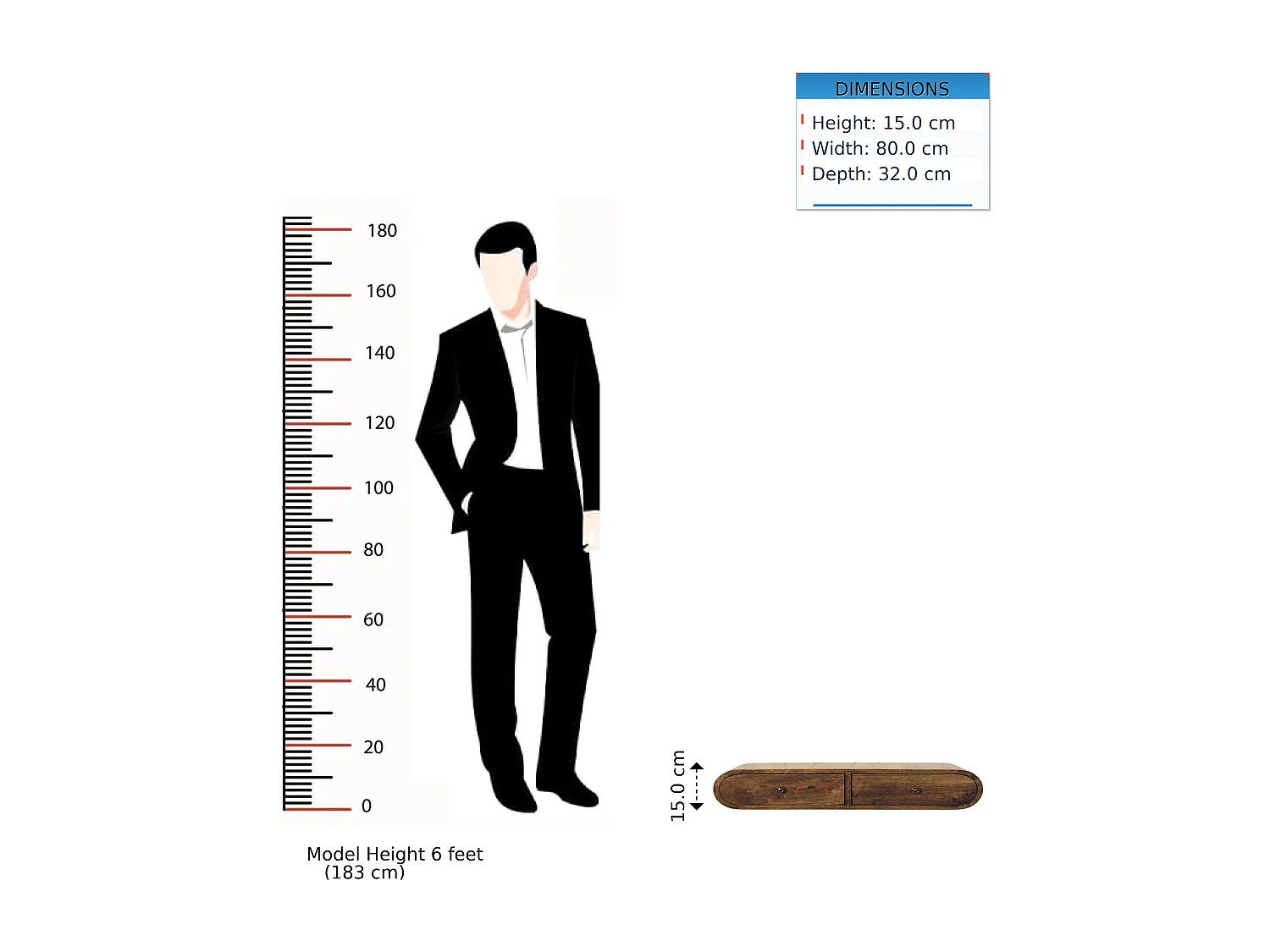 Artisan Furniture Console murale arrondie avec 2 tiroirs