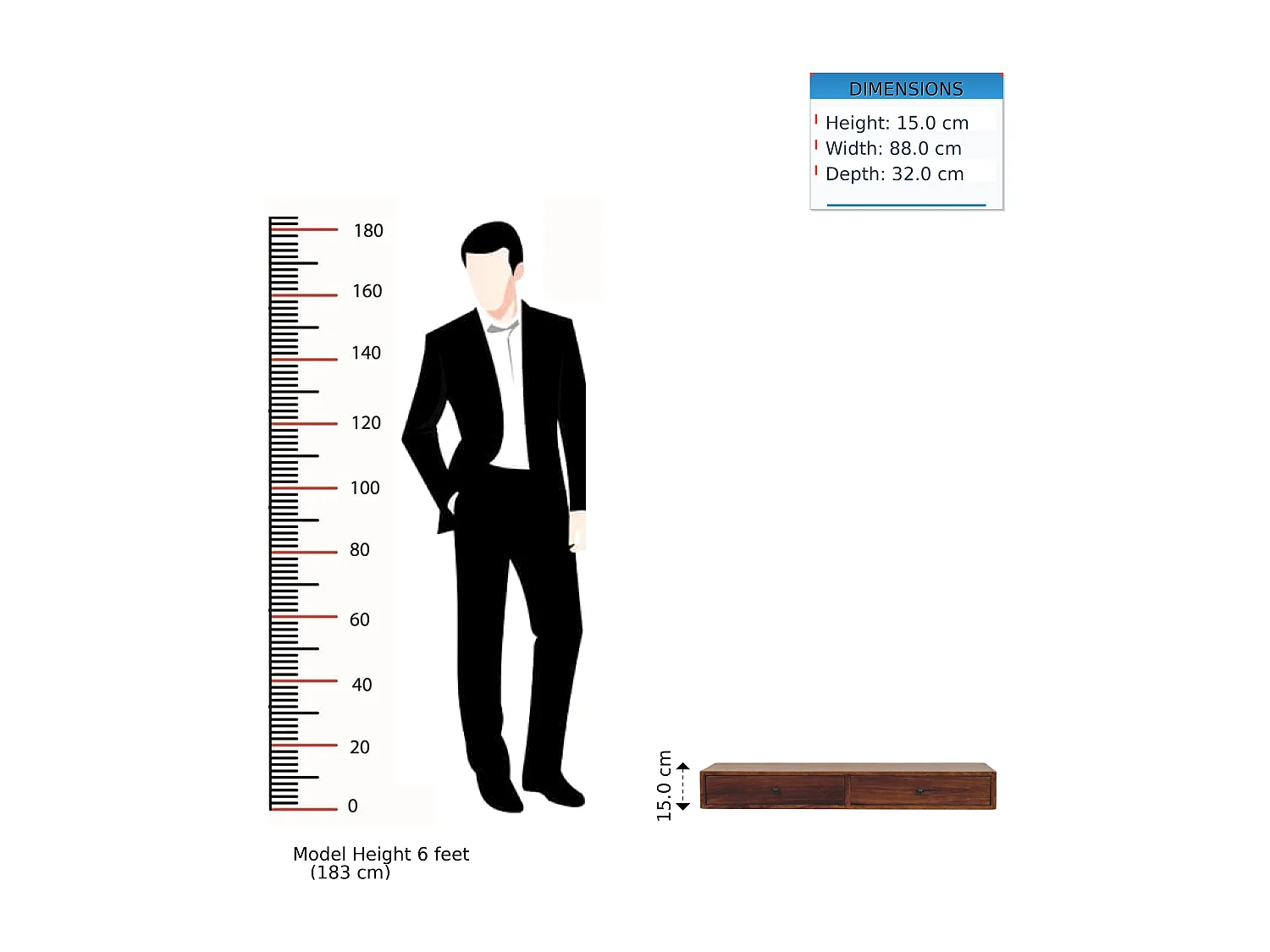 Artisan Furniture Lunar 2Console murale à 2 tiroirs en châtaignier