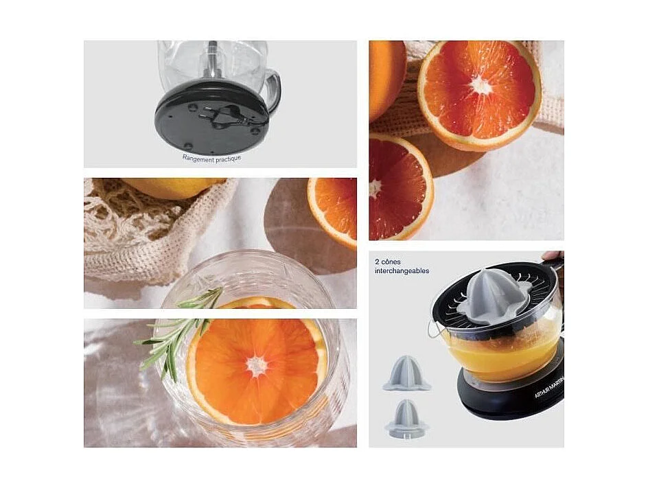 Elektrische Zitruspresse Arthur Martin AMPA07 700 ml mit 2 Kegeln und Ausgießer, 40W, spülmaschinengeeignete Teile