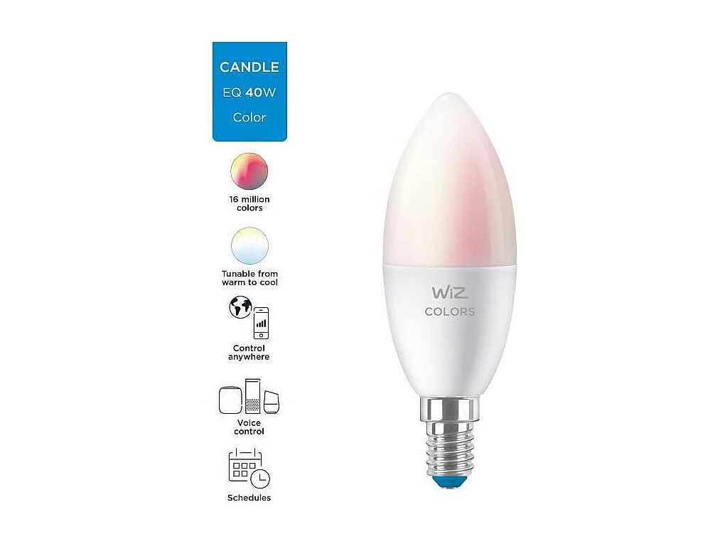 Lâmpada LED conectada WiZ E14 4,9W 470 lm RGBWW regulável WiFi Bluetooth compatível com Alexa Google Siri