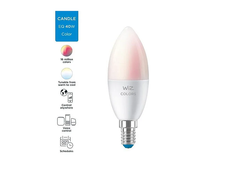 Verbonden WiZ LED-lamp E14 4,9W 470 lm RGBWW dimbaar WiFi Bluetooth compatibel met Alexa Google Siri