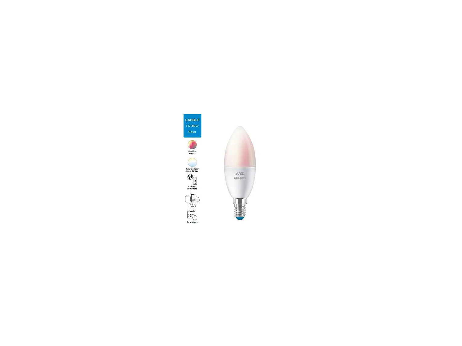 Verbonden WiZ LED-lamp E14 4,9W 470 lm RGBWW dimbaar WiFi Bluetooth compatibel met Alexa Google Siri