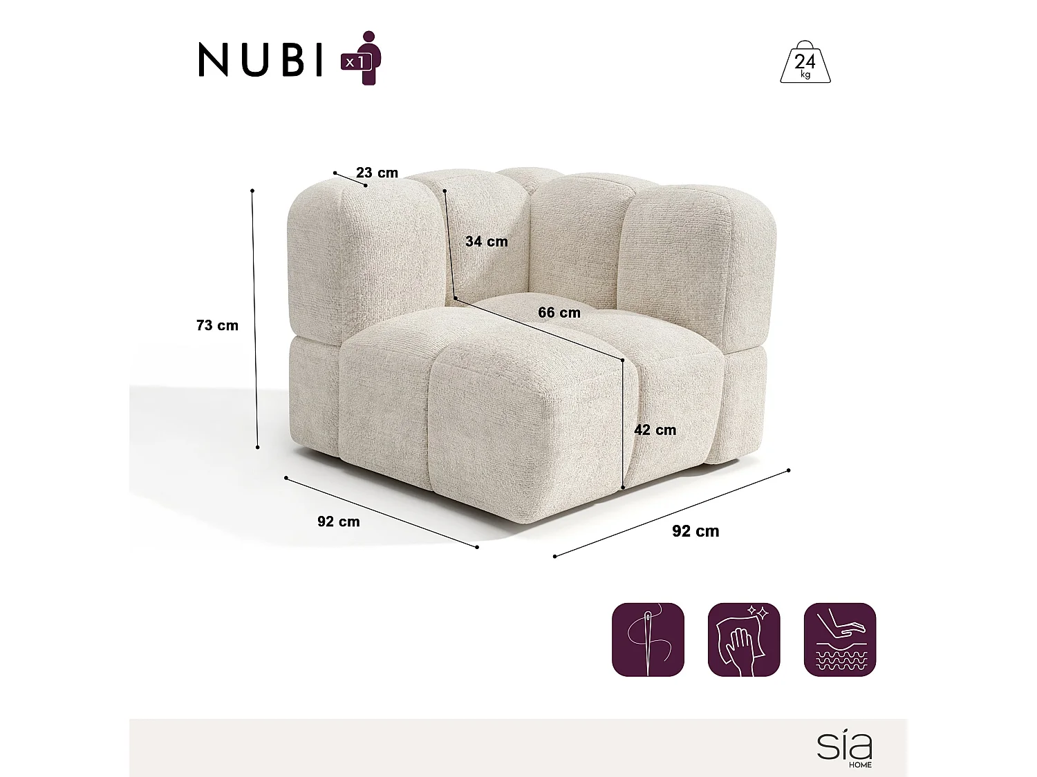 Module d'angle réversible velours texturé crème NUBI