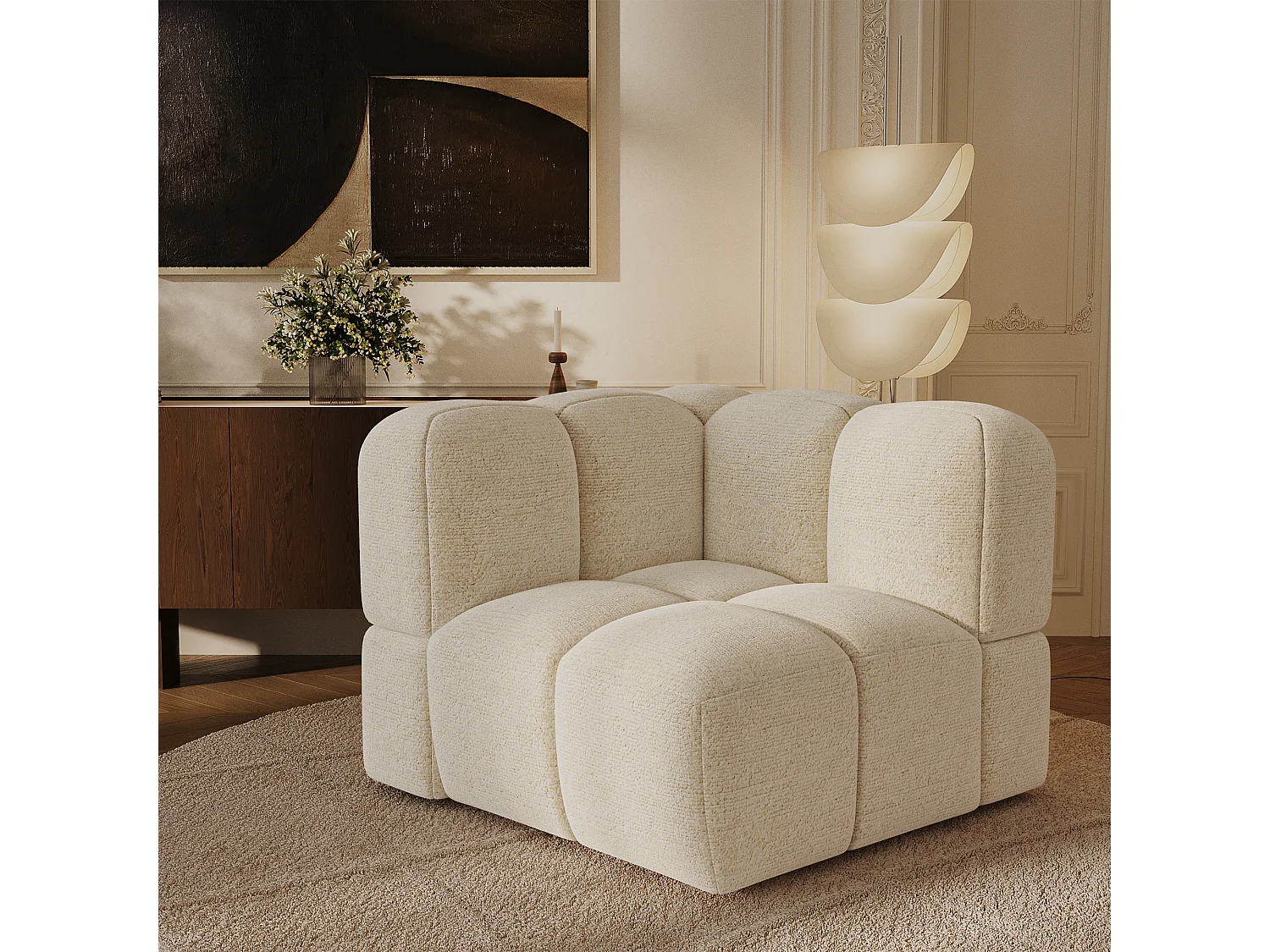 Module d'angle réversible velours texturé crème NUBI