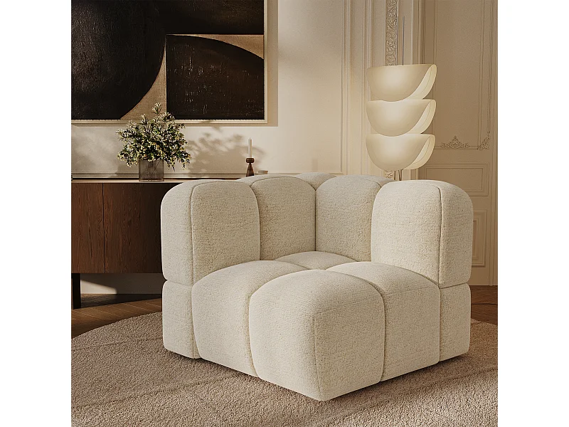 Module d'angle réversible velours texturé crème NUBI