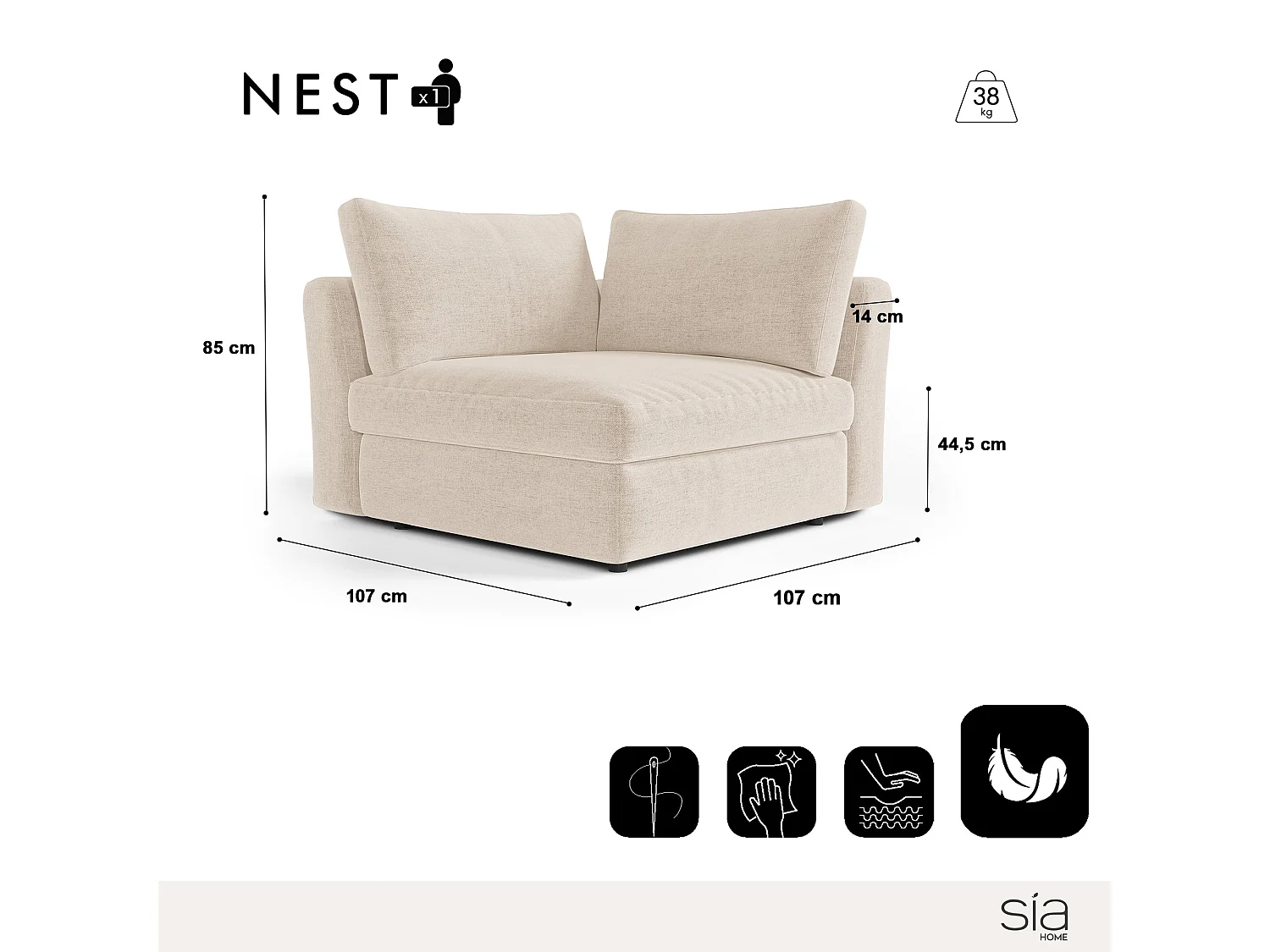 Module d'angle tissu tramé toucher doux beige NEST